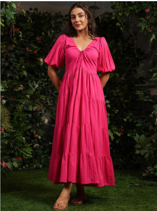 Anayna Casual Dresses Women Checked Cotton Fit & Flare Maxi Dresses